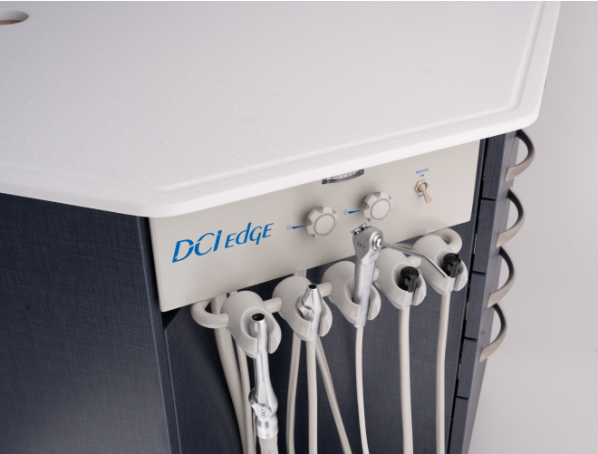 Dental cart with grooved edge countertop